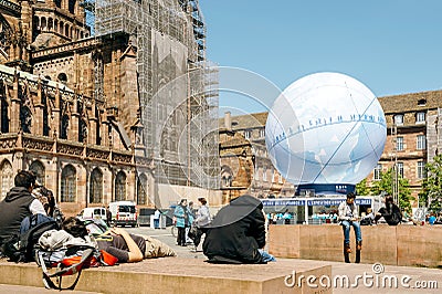 Kids in front of Pavillion of France Candidacy for World Fair 2025 Editorial Stock Photo