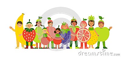 Kids in fruit clothing flat illustration Vector Illustration