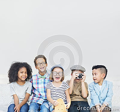 Kids Fun Children Playful Happiness Retro Togetherness Concept Stock Photo