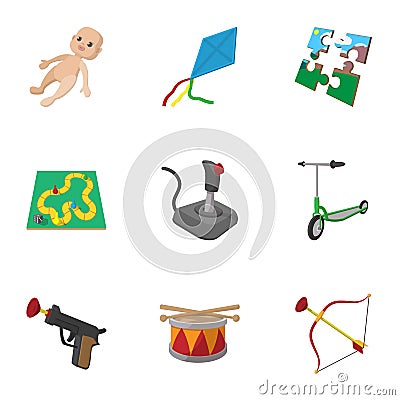 Kids fun icons set, cartoon style Vector Illustration