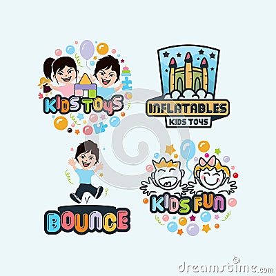 Kids Fun Logo Set Vector Illustration