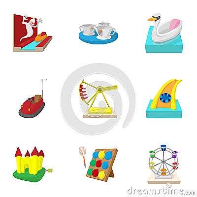 Kids games icons set, cartoon style Vector Illustration