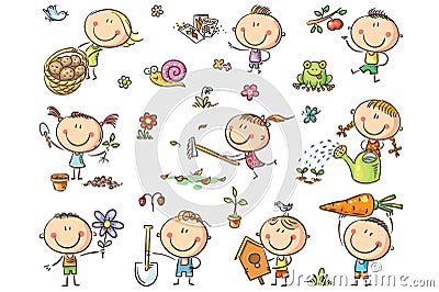 Kids Gardening Set Vector Illustration