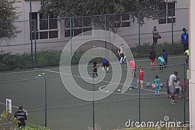 Kids getting football training on the ground Editorial Stock Photo