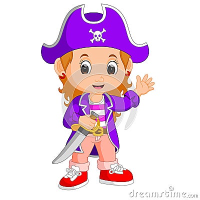 Kids girl pirate cartoon Vector Illustration