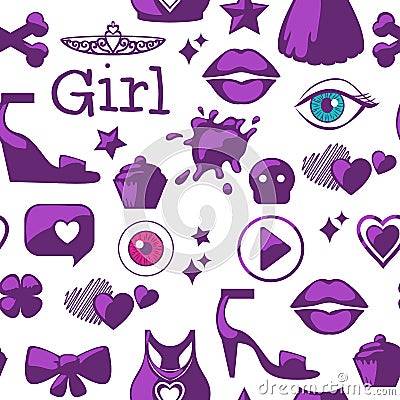 Kids girl Seamless pattern Vector Illustration