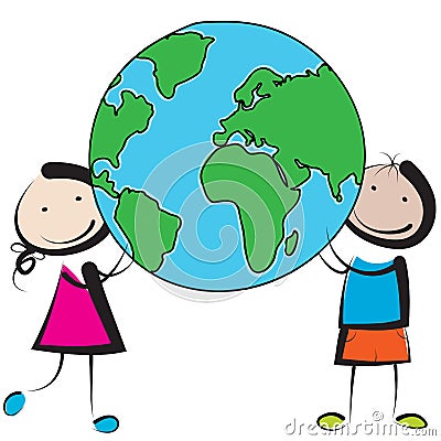 Kids with globe Vector Illustration