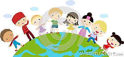 Kids and globe Vector Illustration