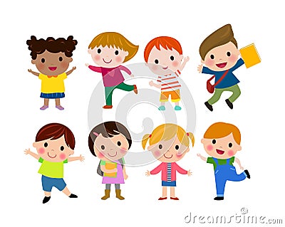 Kids go to school, back to school, Cute cartoon children, happy children Vector Illustration