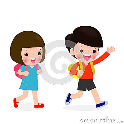 Kids go to school isolated on white background vector illustration Vector Illustration