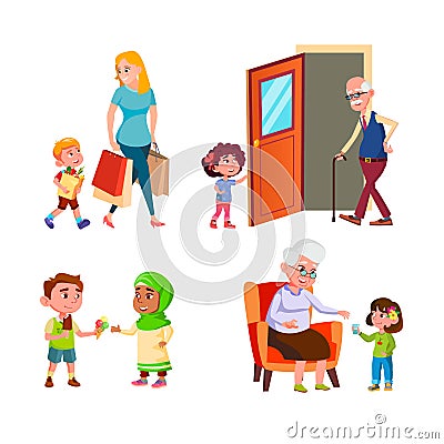 Kids Good Manners Different Situations Set Vector Stock Photo