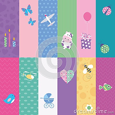 Kids greeting cards collection Vector Illustration