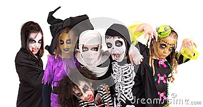 Kids in Halloween costumes Stock Photo