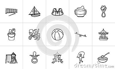 Kids hand drawn sketch icon set. Vector Illustration