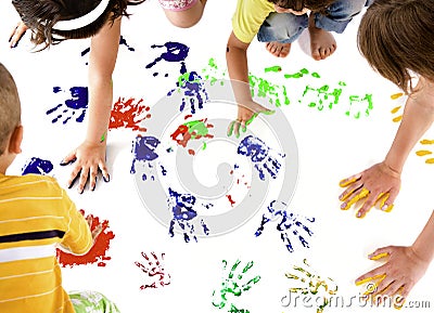 Kids hand prints Stock Photo