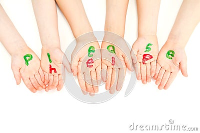 Kids hands that beg please help Stock Photo