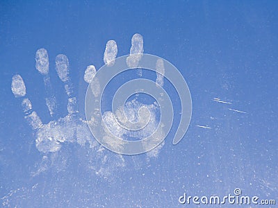 Kids hands on window Stock Photo