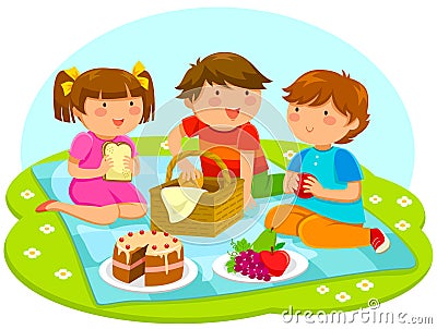 Kids having picnic Vector Illustration
