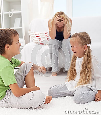 Kids having a quarrel and fight Stock Photo