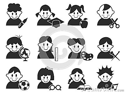 Kids head with education icons set Vector Illustration