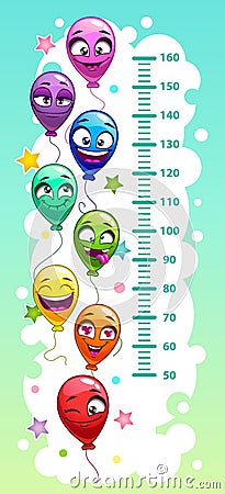 Kids height chart with air balloons. Vector Illustration