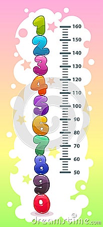 Kids height chart with funny cartoon colorful numbers. Vector Illustration