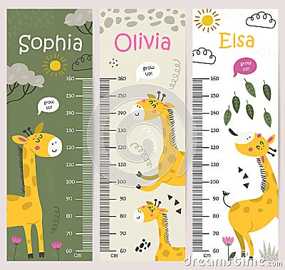 Kids height chart with Giraffes Vector Illustration