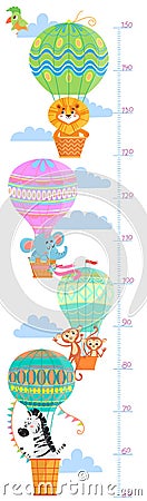 Kids height meter with animal Vector Illustration