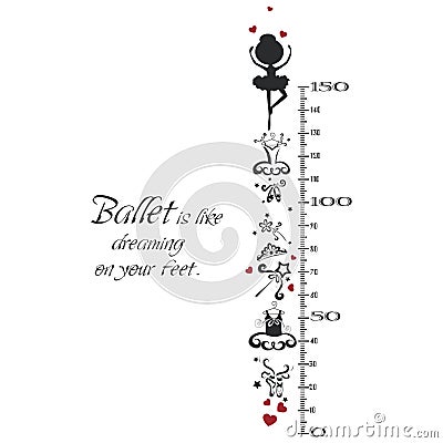 Kids height ruler with a ballet for wall decals, wall stickers - Vector Vector Illustration