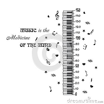 Kids height ruler with music for wall decals, wall stickers - Vector Vector Illustration