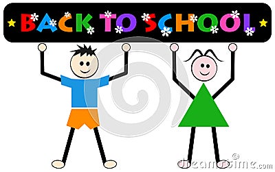 Kids holding back to school on the board Vector Illustration