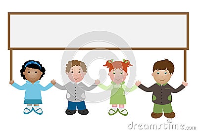 Kids holding a banner Vector Illustration