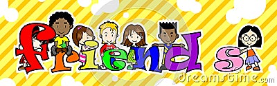 Kids holding FRIENDS letter Vector Illustration