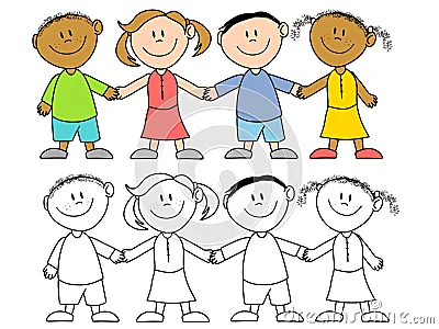 Kids Holding Hands Group Cartoon Illustration