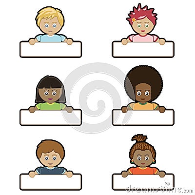 Kids holding name tags Vector Illustration