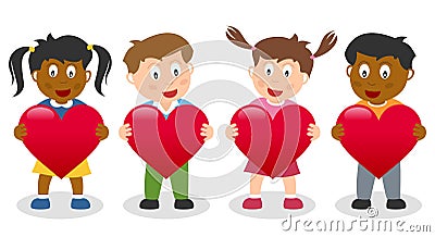 Kids Holding a Red Heart Vector Illustration