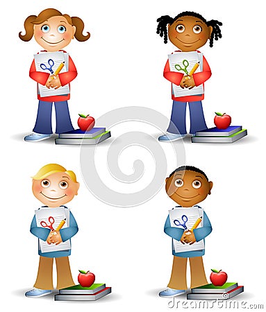 Kids Holding School Supplies Cartoon Illustration