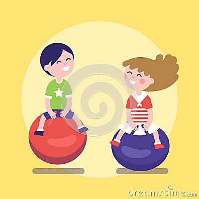 Kids hopping on a jumping balls Vector Illustration