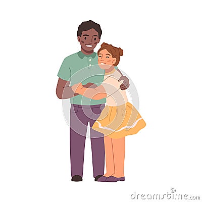 Kids hugging, siblings brother and sister Vector Illustration