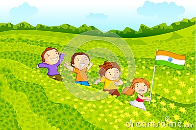 Kids with Indian flag Vector Illustration