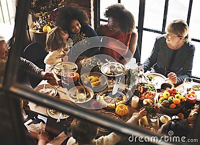 Kids Kissing Thanksgiving Dinner Celebration Concept Stock Photo