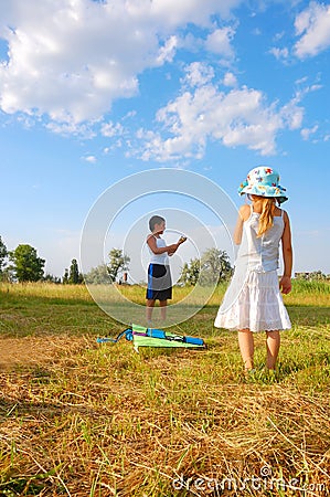 Kids with a kite Stock Photo