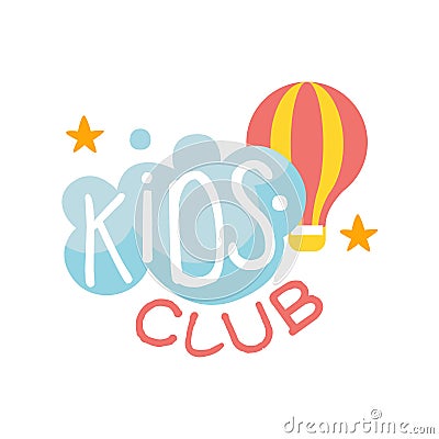 Kids Land Playground And Entertainment Club Colorful Promo Sign With Cloud And Hot Air Balloon For The Playing Space For Vector Illustration