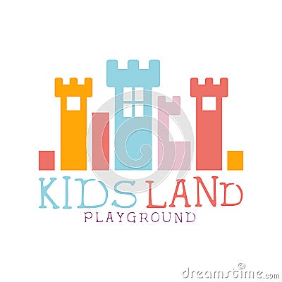 Kids Land Playground And Entertainment Club Colorful Promo Sign With Fairy-Tale Castle For The Playing Space For Vector Illustration