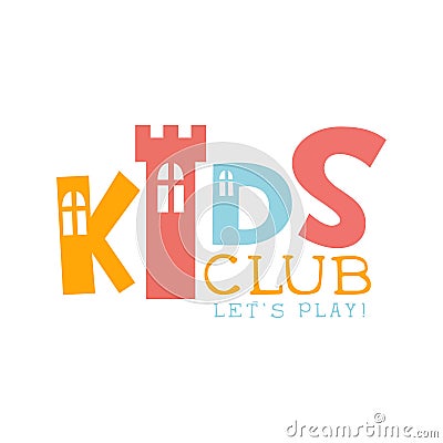 Kids Land Playground And Entertainment Club Colorful Promo Sign With Toy Castle For The Playing Space For Children Vector Illustration