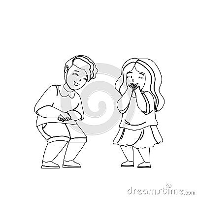 Kids Laughing Together From Funny Joke Vector Vector Illustration