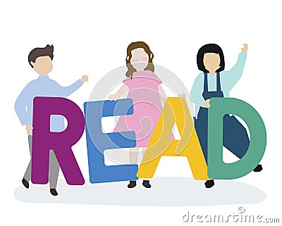 Kids leaning to read English Vector Illustration