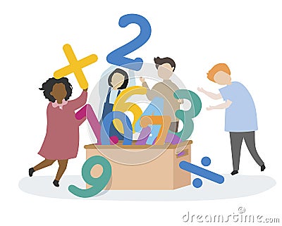 Kids learning numbers and mathematics Vector Illustration