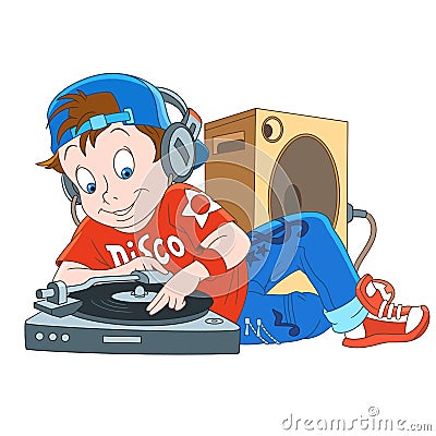 Cartoon music disco dj, disk-jockey Vector Illustration