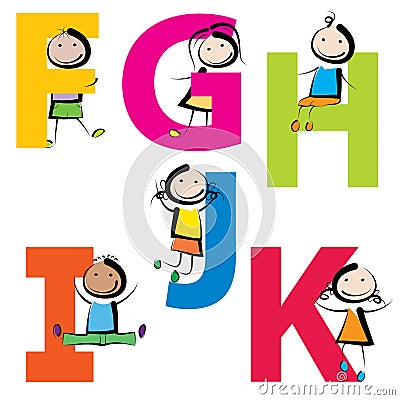 Kids with letters f-k Vector Illustration